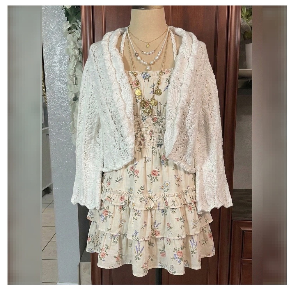 Vintage Cottagecore White Knitted‎ Cardigan Winter Fall Academia Medium